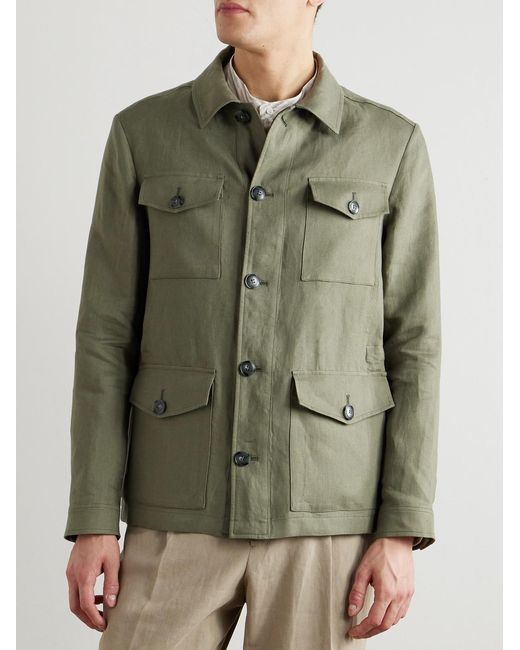 Canali Green Linen-Canvas Jacket for men