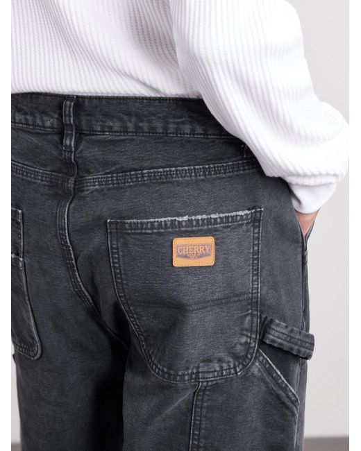 CHERRY LA Blue Wide-leg Double-knee Distressed Jeans for men