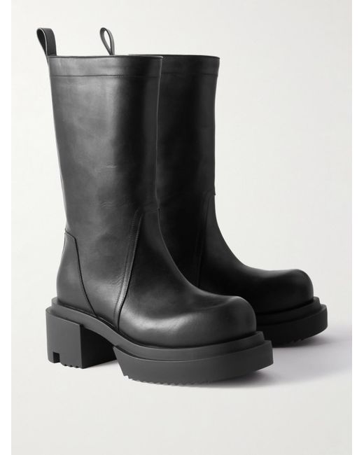 Rick Owens Black Platform Leather Boots for men