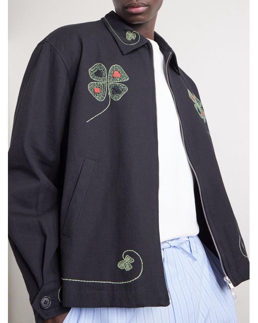 Bode Blue Lucky Draw Embroidered Cotton-Twill Blouson Jacket for men