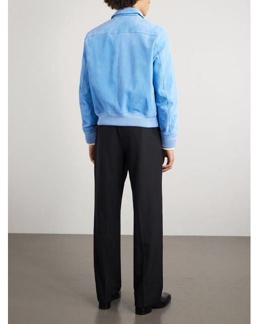 Tom Ford Blue Suede Bomber Jacket for men