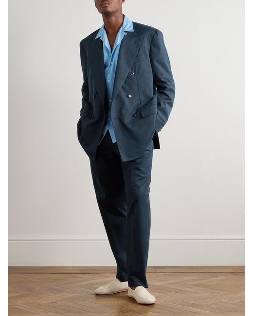 Umit Benan Blue Richard Straight-leg Pleated Cotton-blend Twill Suit Trousers for men