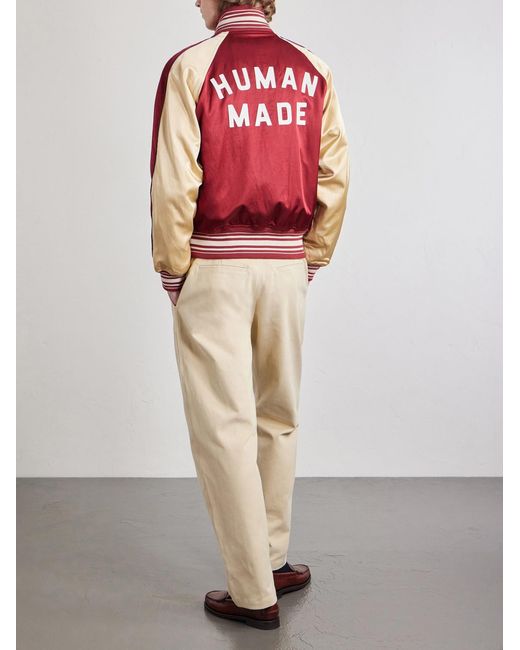 Human Made Red Reversible Logo-Appliquéd Cotton-Blend Satin Bomber Jacket for men