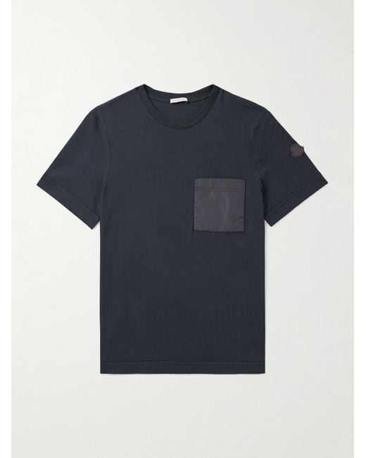 Moncler Blue Logo-Appliquéd Shell-Trimmed Cotton And Cashmere-Blend Jersey T-Shirt for men