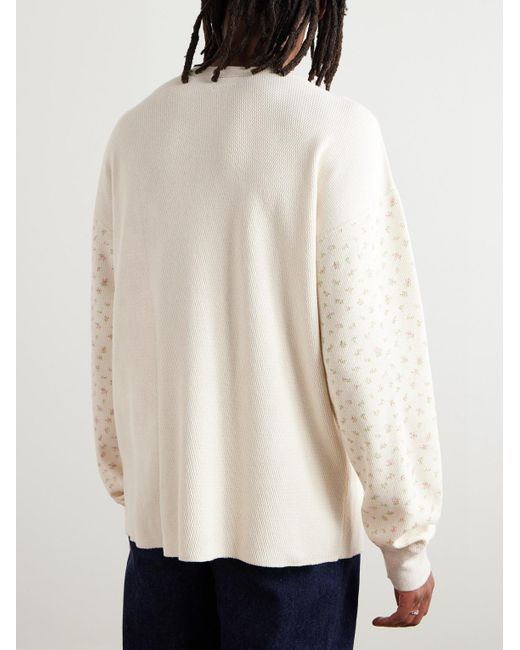 Kapital Natural Logo-Embroidered Printed Waffle-Knit Cotton-Jersey T-Shirt for men