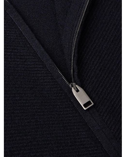 Brioni Blue Ribbed Cashmere Zip-up Sweater for men