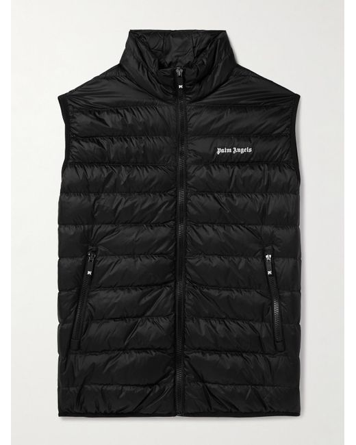 Palm Angels Black Logo-embroidered Quilted Shell Down Gilet for men