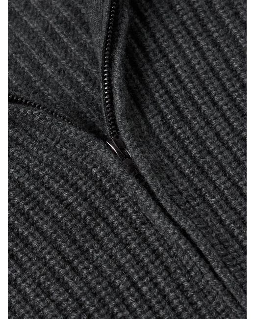 Nili Lotan Gray Ribbed-Knit Zip-Up Cardigan for men