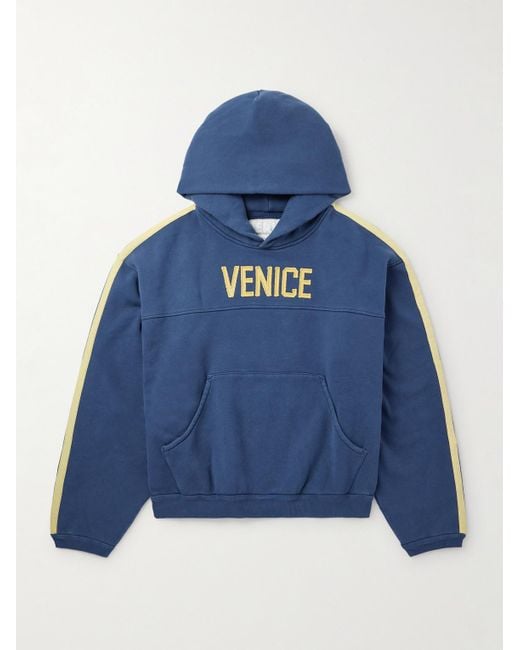 ERL Blue Venice Football Cropped Appliquéd Cotton-Blend Jersey Hoodie for men