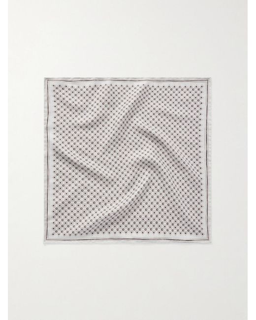 Brunello Cucinelli Gray Printed Silk Pocket Square for men