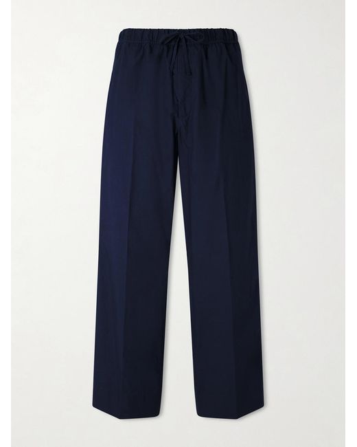 Officine Generale Blue Nilson Straight-Leg Organic Cotton-Poplin Drawstring Suit Trousers for men
