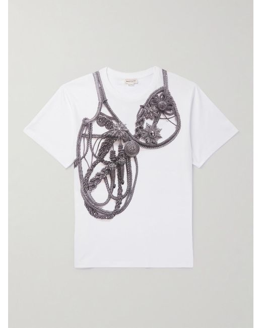 Alexander McQueen White Slim-fit Printed Cotton-jersey T-shirt for men