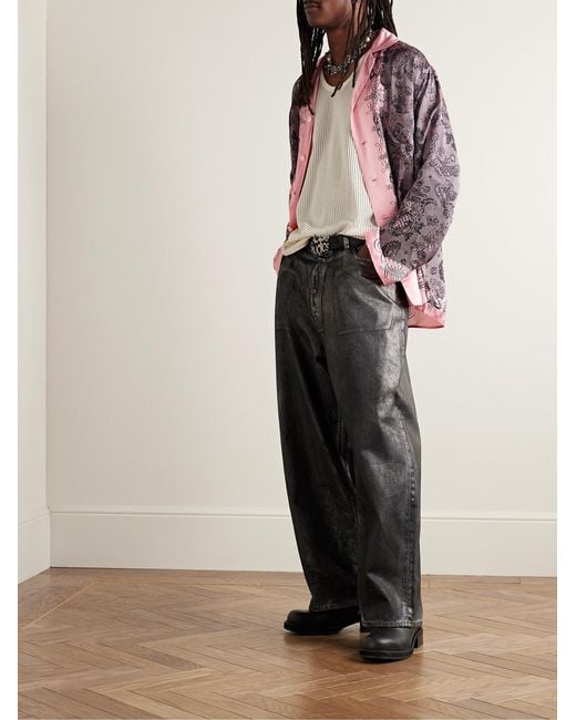 Acne Pink Sowen Camp-Collar Printed Satin Shirt for men