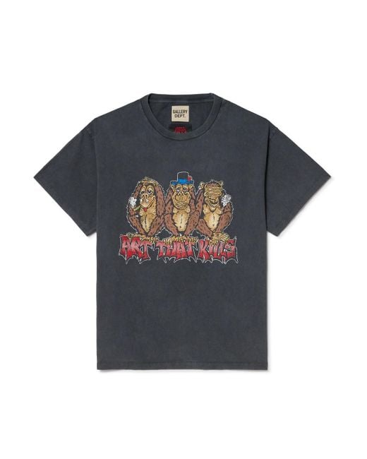 GALLERY DEPT. Blue See No Evil Glittered Printed Cotton-jersey T-shirt for men