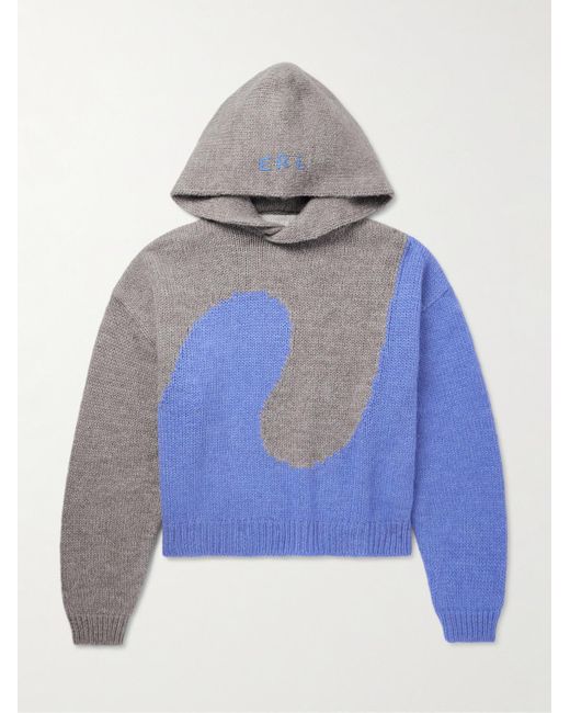 Maglia Cropped A Intarsio Bicolore Con Logo Ricamato E Cappuccio Swirl di ERL in Blue da Uomo