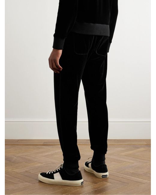 Tom Ford Black Tapered Cotton-blend Velour Sweatpants for men