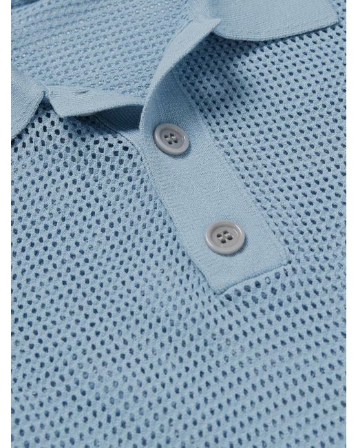 Dries Van Noten Blue Pointelle-knit Polo Shirt for men