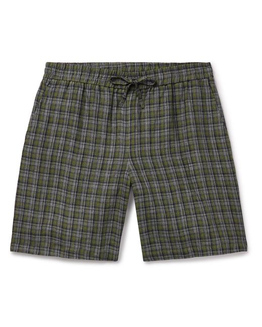 De Bonne Facture Gray Straight-leg Checked Linen Drawstring Shorts for men