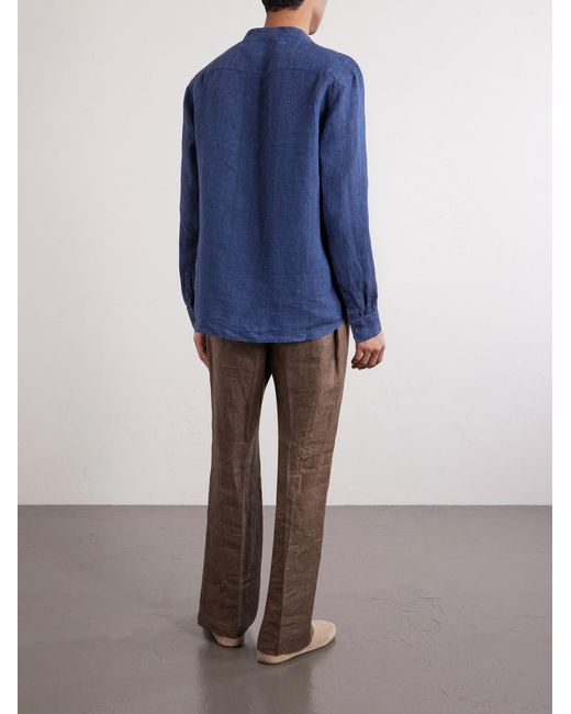 Mr P. Blue Herringbone Linen Shirt for men