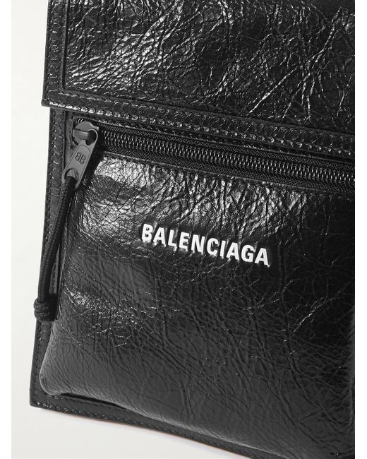 Balenciaga White Explorer Logo-print Cracked-leather Messenger Bag for men