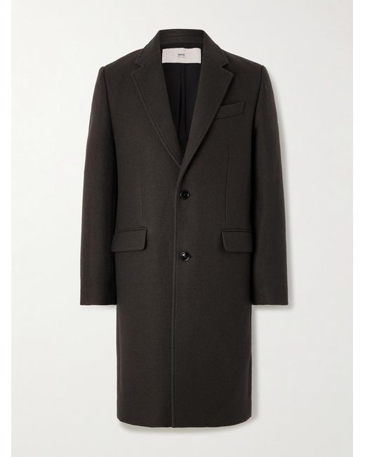 AMI Black Boiled Wool-Gabardine Coat for men