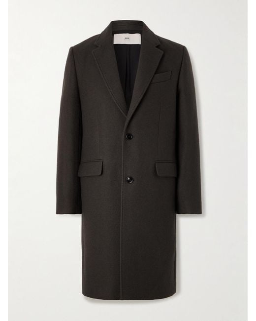 AMI Black Boiled Wool-Gabardine Coat for men