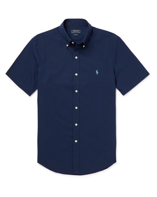 Polo Ralph Lauren Slim-fit Button-down Collar Logo-embroidered Cotton-blend Poplin  Shirt in Blue for Men | Lyst