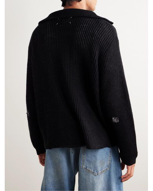 Maison Margiela Black Ribbed Linen And Wool-blend Half-zip Sweater for men