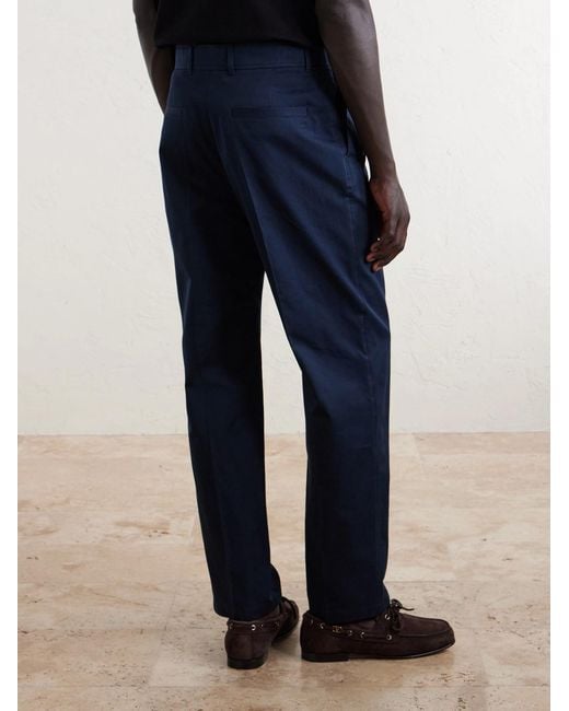Valentino Garavani Blue Vlogo Straight-Leg Pleated Cotton-Gabardine Trousers for men