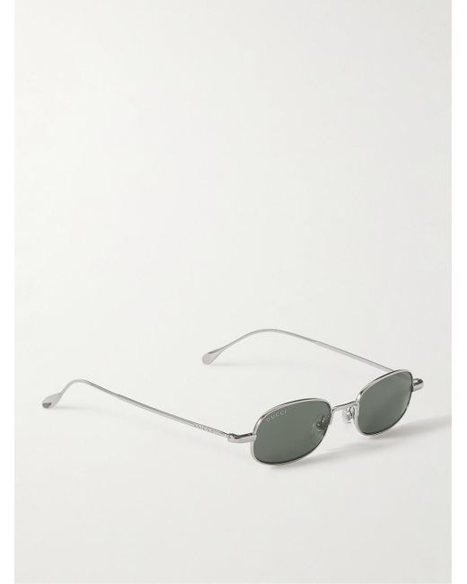 Gucci Silberfarbene Sonnenbrille mit schmalem Rahmen in Metallic für Herren