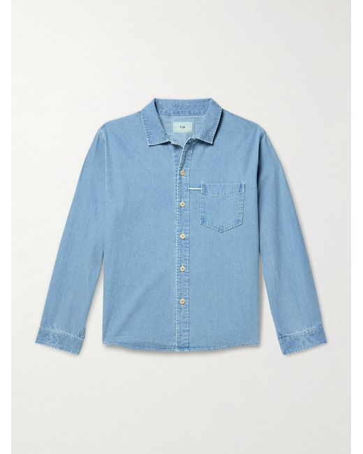 Folk Blue Loop Cord-Trimmed Denim Shirt for men