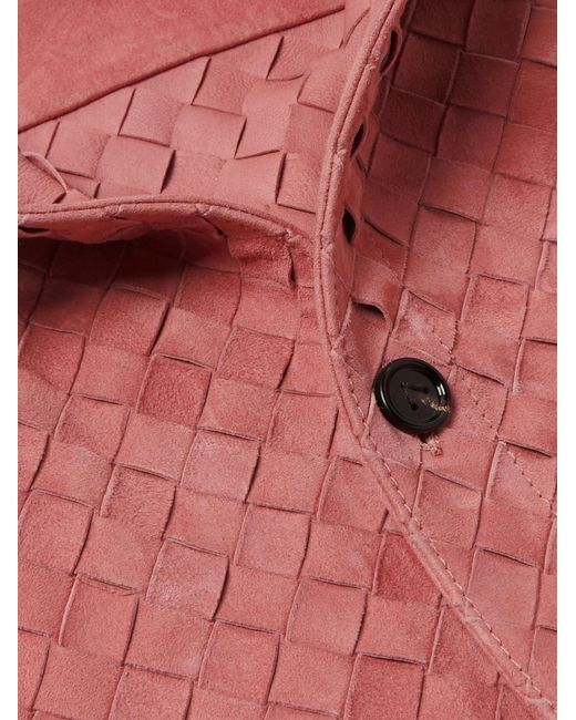 Bottega Veneta Pink Intrecciato Suede Overshirt for men