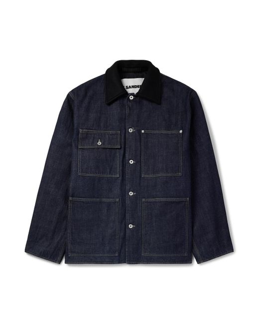 Jil Sander Blue Oversized Wool Felt-Trimmed Denim Jacket for men