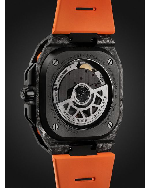 Cronometro automatico 41 mm in titanio rivestito in DLC con cinturino in gomma BR-X5 Carbon Orange Limited Edition di Bell & Ross in Black da Uomo