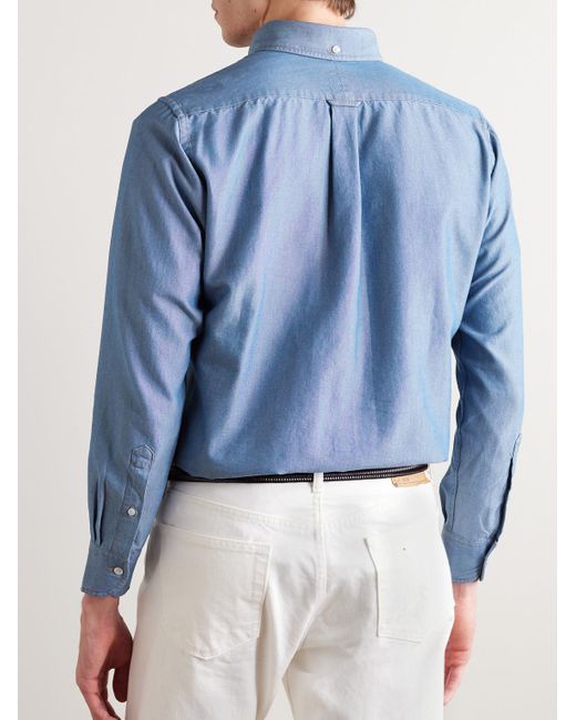 Camicia in chambray di cotone con collo button-down di Drake's in Blue da Uomo