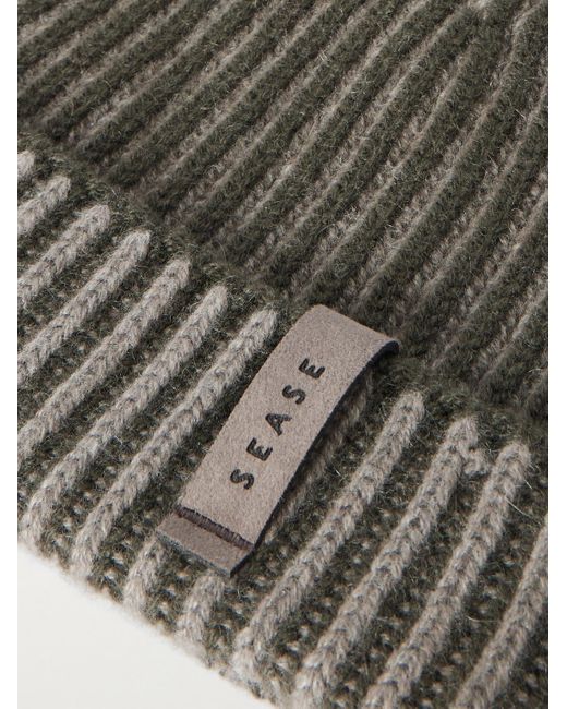 Sease Green Dinghy Reversible Ribbed Cashmere Beanie for men