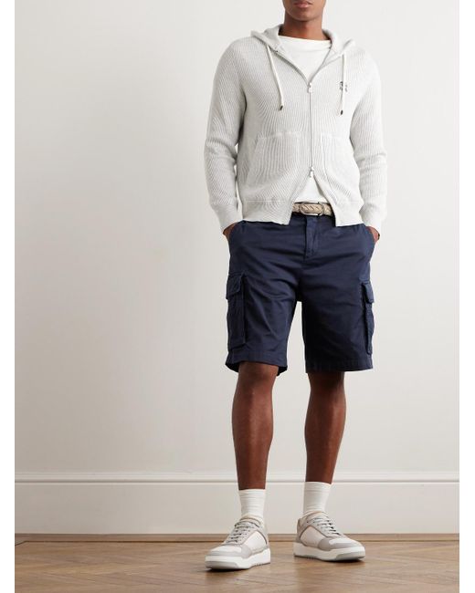 Brunello Cucinelli Blue Straight-leg Cotton-blend Twill Cargo Shorts for men