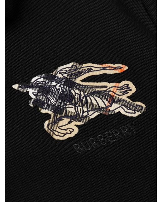 Burberry Black Logo-Embroidered Appliquéd Cotton-Piqué Polo Shirt for men