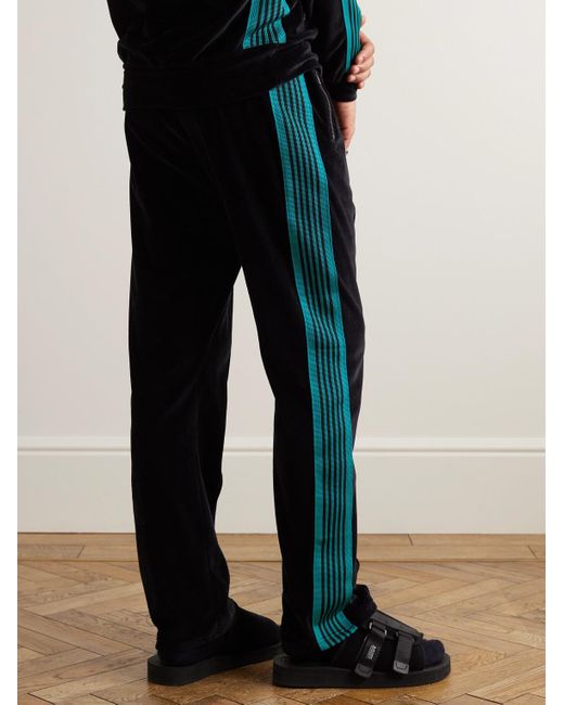 Needles Black Webbing-trimmed Logo-embroidered Cotton-blend Velour Track Pants for men