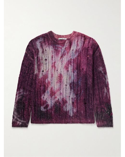 Acne Strickpullover mit Batikmuster in Distressed-Optik in Purple für Herren