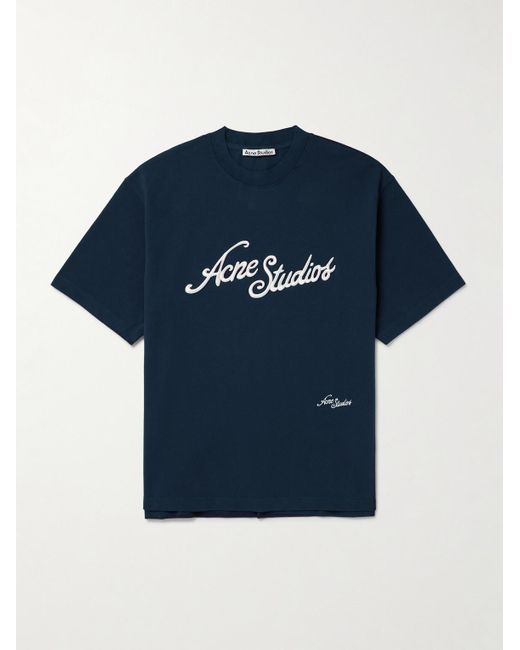 Acne Blue Exford Logo-embroidered Cotton-piqué T-shirt for men