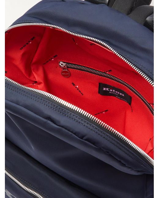 Kiton Blue Logo-print Leather-trimmed Shell Backpack for men
