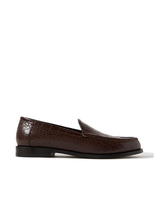 Manolo Blahnik Brown Ralone Croc-effect Leather Loafers for men