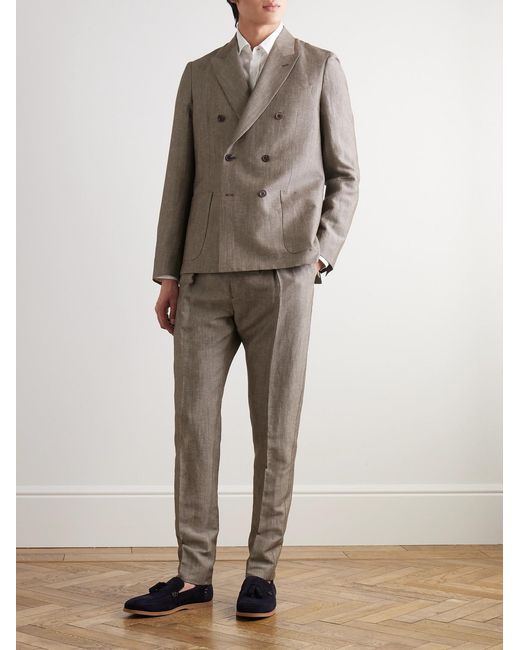 Paul Smith Brown Double-Breasted Linen And Wool-Blend Suit Jacket for men
