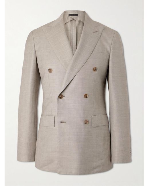 Brioni Natural Double-breasted Wool And Silk-blend Twill Suit Jacket for men
