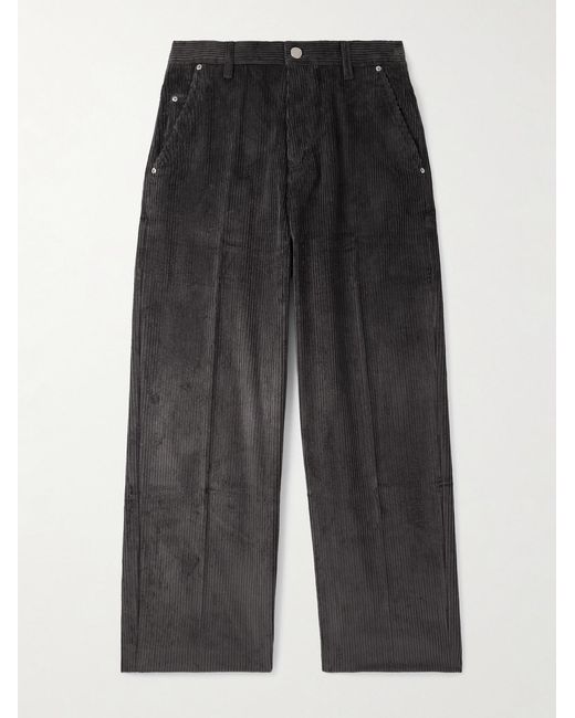 AMI Black Wide-Leg Cotton-Corduroy Trousers for men