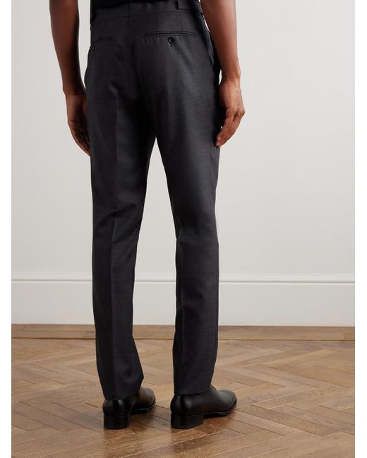 Tom Ford Blue Shelton Straight-Leg Wool-Flannel Trousers for men