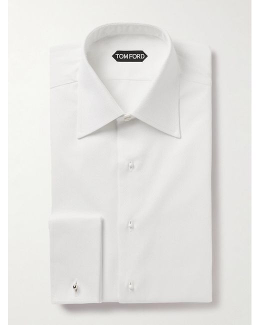 Tom Ford White Double-Cuff Cotton-Piqué Tuxedo Shirt for men