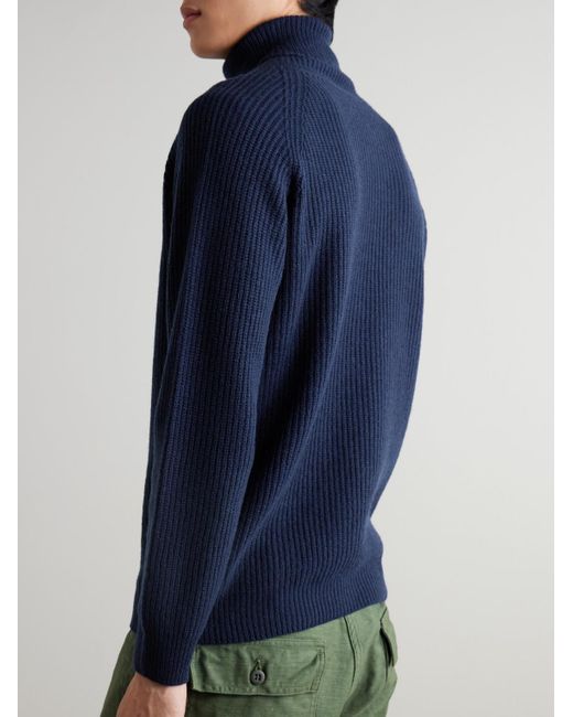 John Smedley Blue Auckland Recycled-Cashmere And Wool-Blend Rollneck Sweater for men