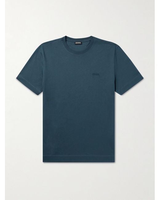 Zegna Blue Slim-Fit Logo-Embroidered Cotton-Jersey T-Shirt for men